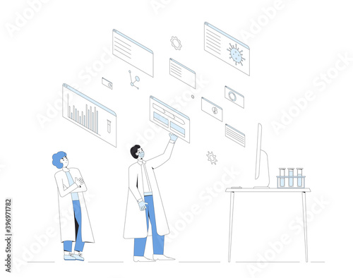 Chemical reseach concept. Coronavirus treatment complete development. Corona virus discovery. Laboratory finding prevention. Doctors conclude phase 3 study of covid medicine candidate
