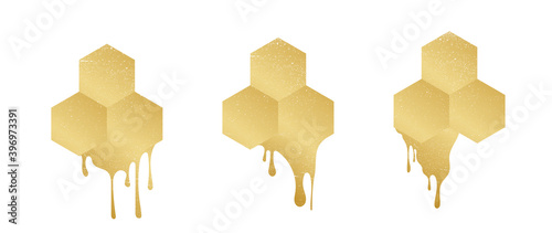 Luxury gold Honeycomb sticker on a white background. Modern and creative water drop symbol for advertising, poster, banner, web and flyer. Vector illustration.