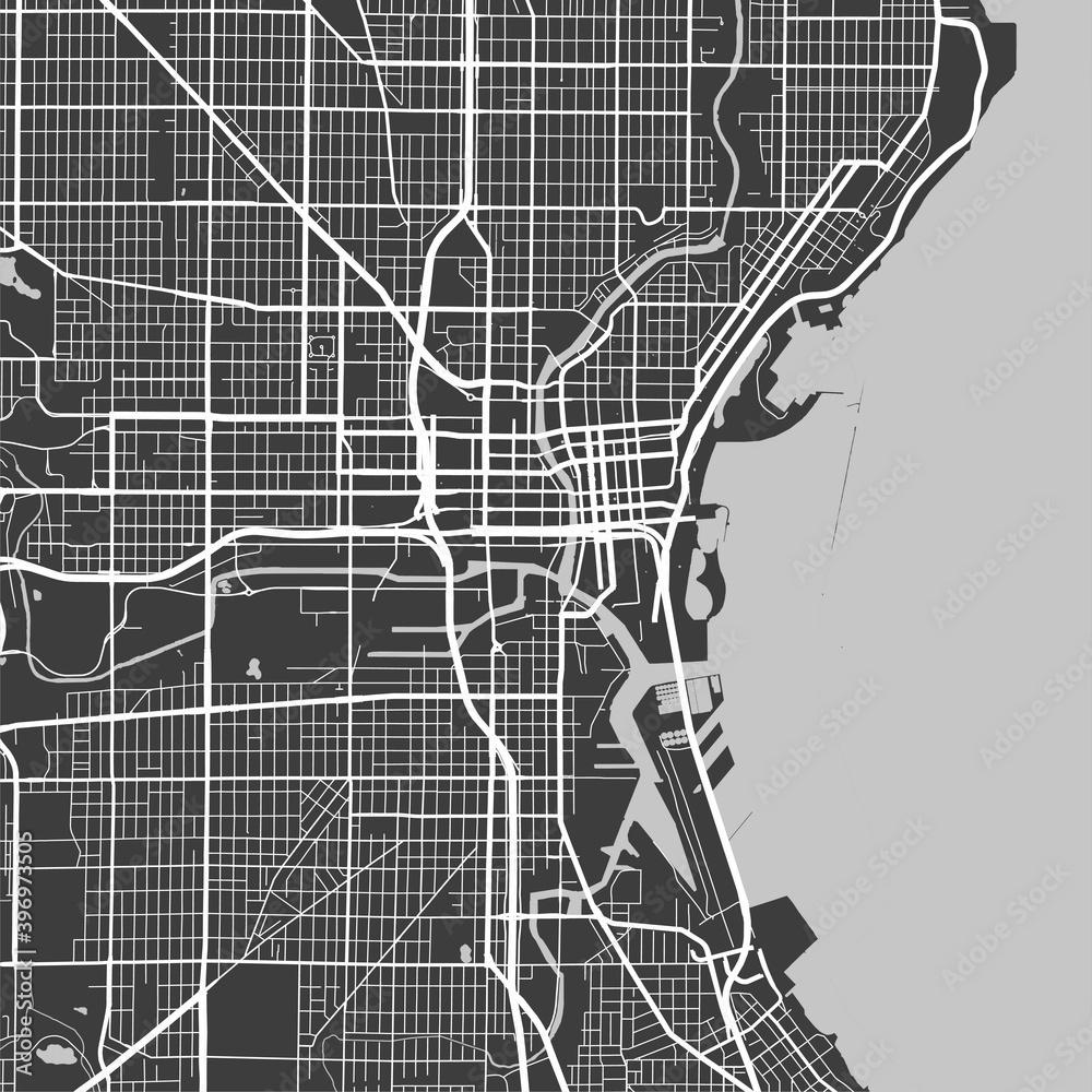Urban city map of Milwaukee. Vector poster. Grayscale street map.