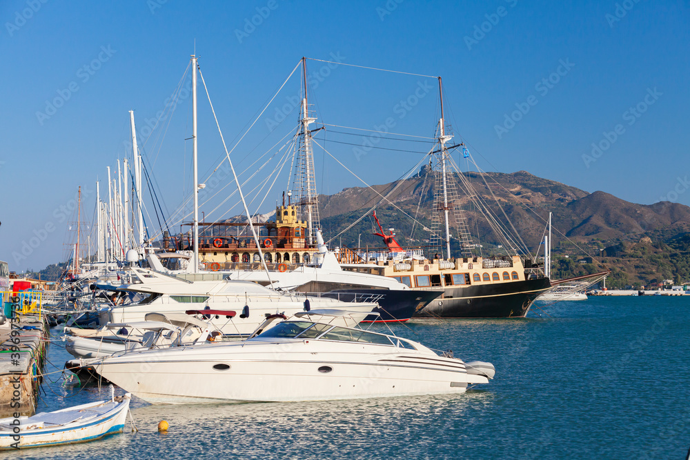 Fototapeta premium Boats and yachts are moored port of Zakynthos