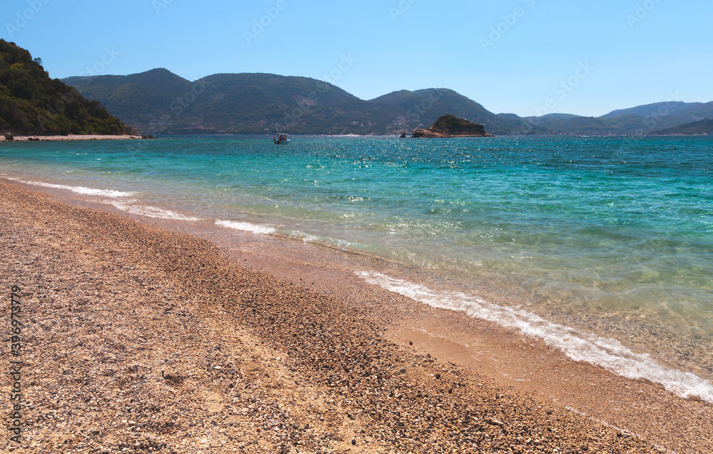 Mediterranean beach at sunny summer day. Greece