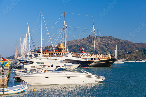 Boats and yachts are moored port of Zakynthos