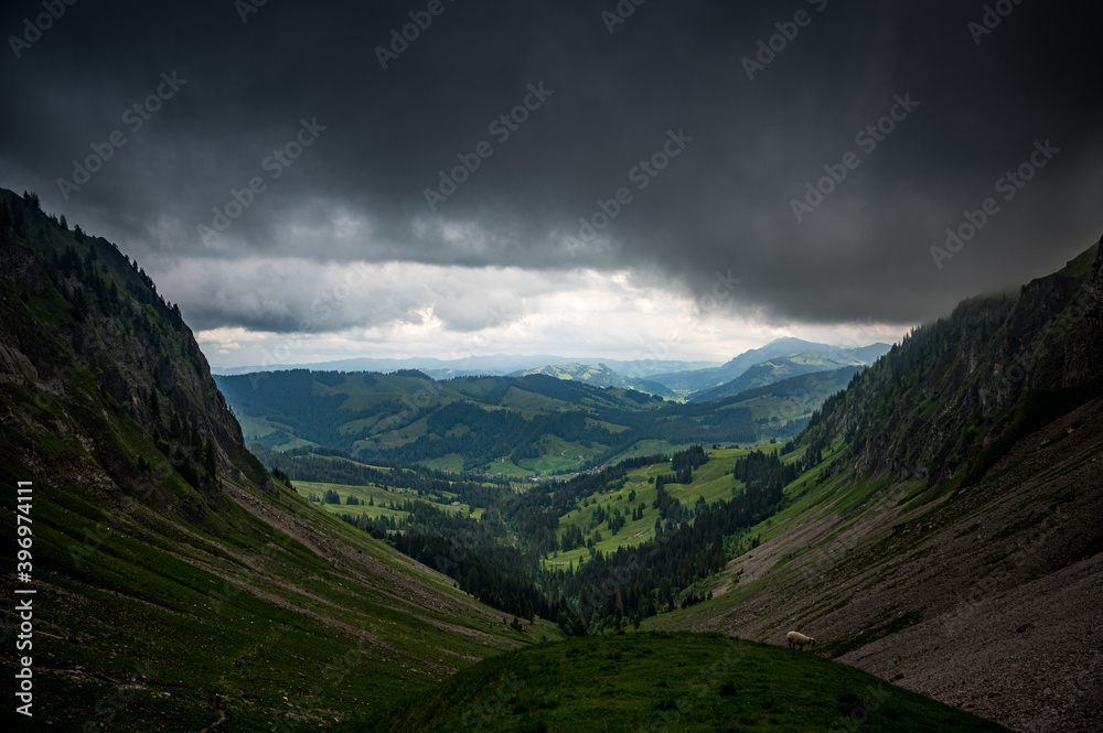 view from Sichle in direction of Eriz on a rainy summer day