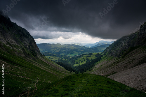 view from Sichle in direction of Eriz on a rainy summer day