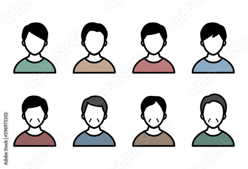 男性（若年・中高年）のアイコンのセット／若い／中年／おじさん／ビジネスマン／人物／シニア／イラスト