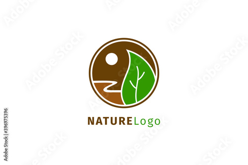 leaf and circle landscape nature logo for spa, therapy or herb product