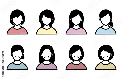 女性（若年・中高年）のアイコンのセット／イラスト／若い／中年／ミドル／40代／20代／人物
