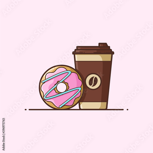 Sweets Donuts and Coffee Cup - Breakfast - vector cartoon illustration - minimalist cartoon  