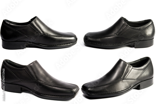 Black leather luxury classic simple shoes for men isolated on white background