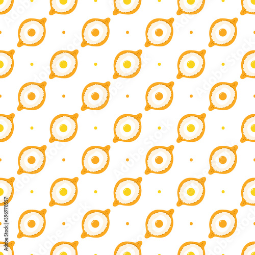 Khachapuri acharuli traditional georgian pies and dots vector seamless pattern background.