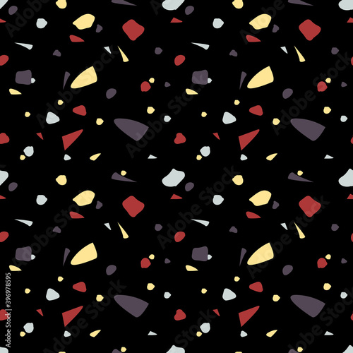 Dark terrazzo style vector seamless pattern background.