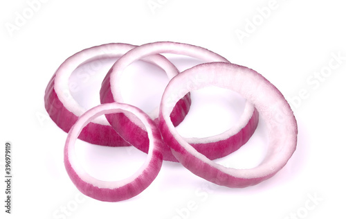 Sliced red onion isolated on white background