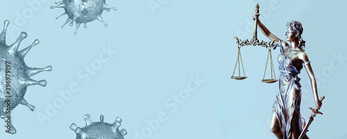 Tableau sur toile Covid-19 Corona Virus and Law Banner  and Statue of Justice  law concept