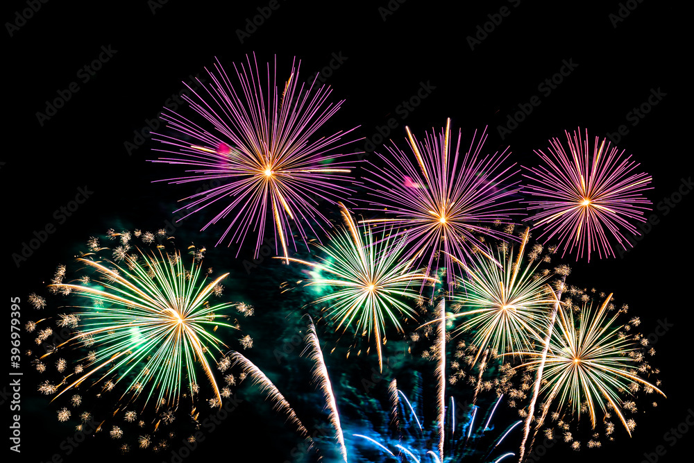 Abstract colorful firework display for celebration anniversary