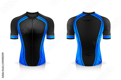 Specification Cycling Jersey template. mock up Sport T Shirt round neck uniform for bicycle apparel . Vector Illustration design , Separate work layers .