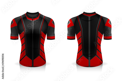 Specification Cycling Jersey template. mock up Sport T Shirt round neck uniform for bicycle apparel . Vector Illustration design , Separate work layers .
