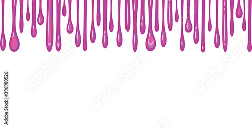 Beads of pink liquid. The paint runs off thickly. Jelly. The drops slide. The isolated object on a white background. Frame. Vector