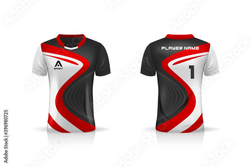 Specification Soccer Sport , Esport Gaming T Shirt Jersey template. mock up uniform . Vector Illustration design
