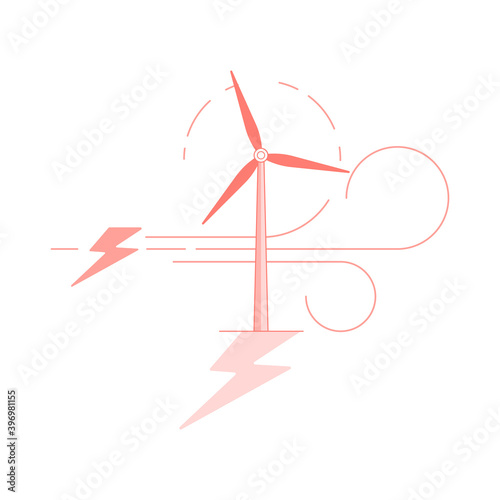Wind power is a renewable and clean energy. Eco-friendly energy source. Vector illustration outline flat design style.
