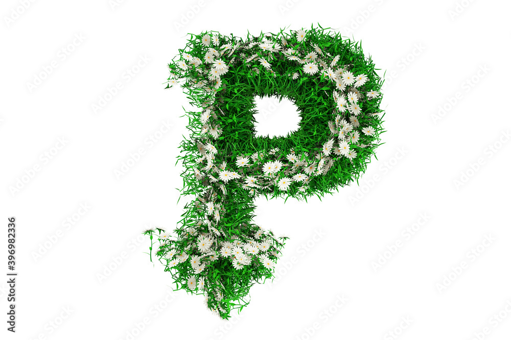 Letter P of Green Grass And Flowers. 3d rendering Letter P of Green Grass And Flowers. 3d rendering