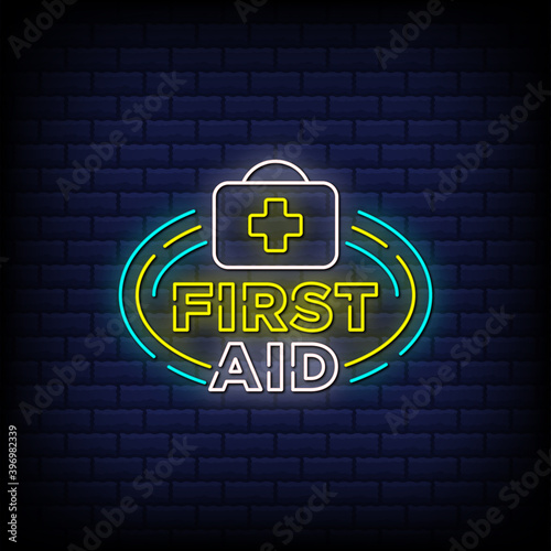 First aid neon signs style text