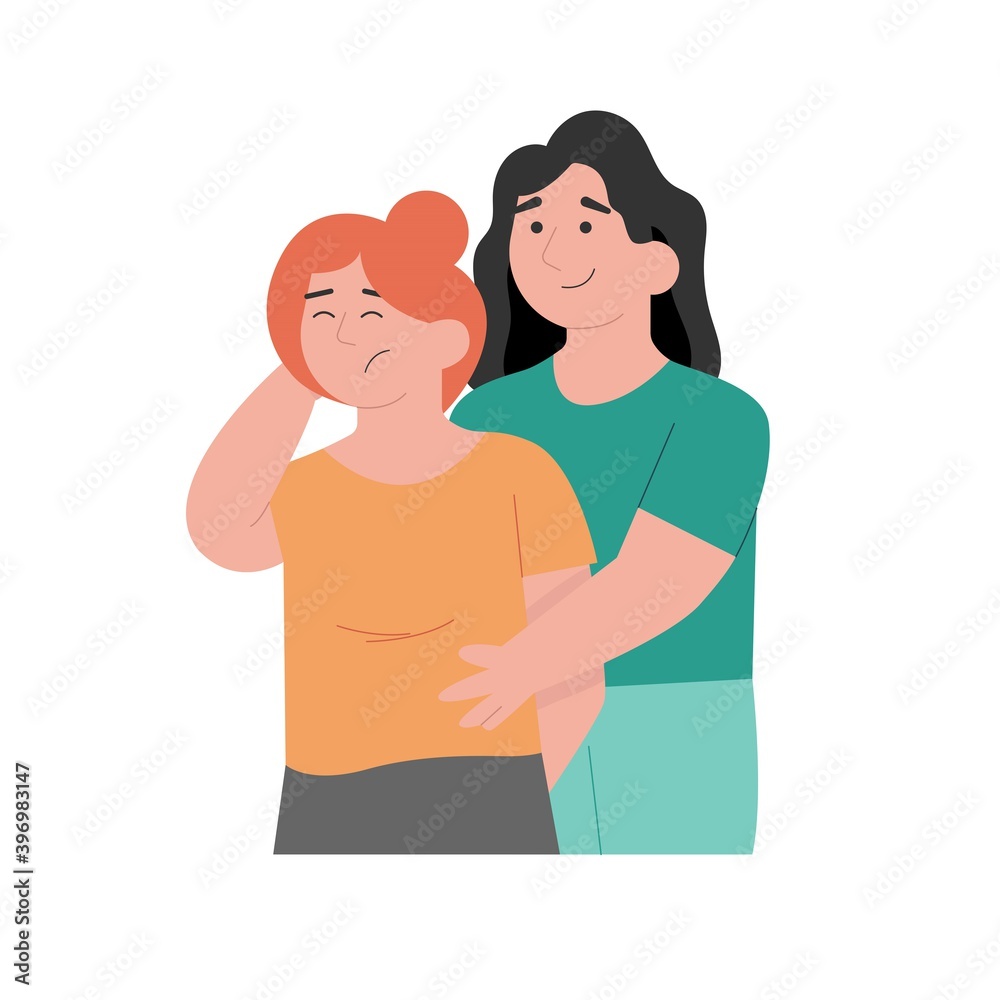 Woman hugs her friend Woman hugs her friend