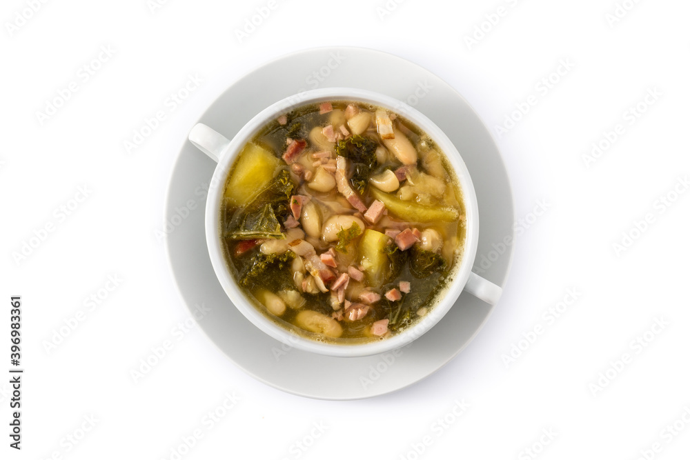 Creamy Tuscan soup in bowl isolated on white background. Top view Creamy Tuscan soup in bowl isolated on white background. Top view