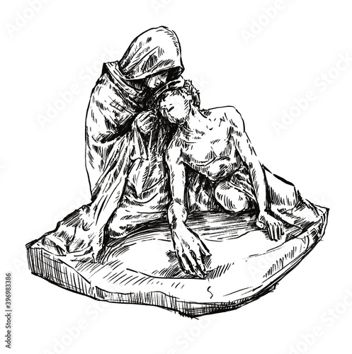 sketch of jesus and maria sculpture hand draw