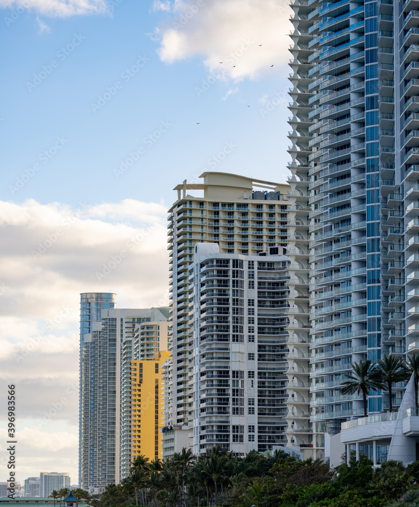 Row of condominium buildings on the beach Miami FL