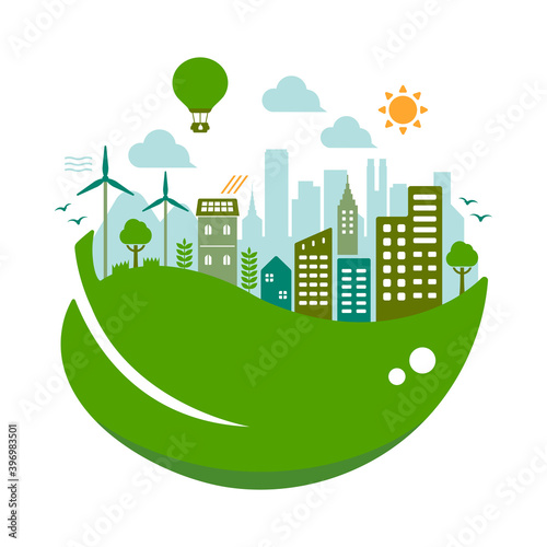 Green eco city vector illustration ( ecology concept , nature conservation )