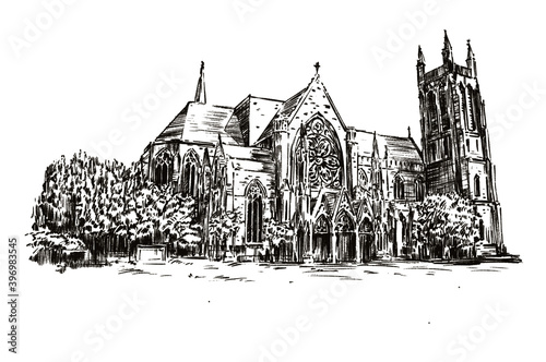 drawing of old church hand draw