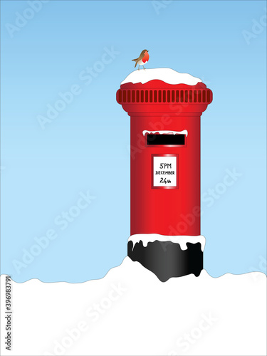 Post box with robin and snow, Christmas Eve  letter to Santa theme.