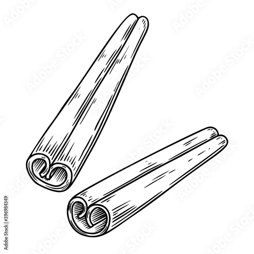 Illustration of cinnamon in engraving style. Design element for emblem, sign, poster, card, banner, flyer. Vector illustration