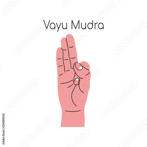 Vayu mudra. Yoga hand gesture. Meditation. Vector illustration in flat minimalism design. Isolated on a white background