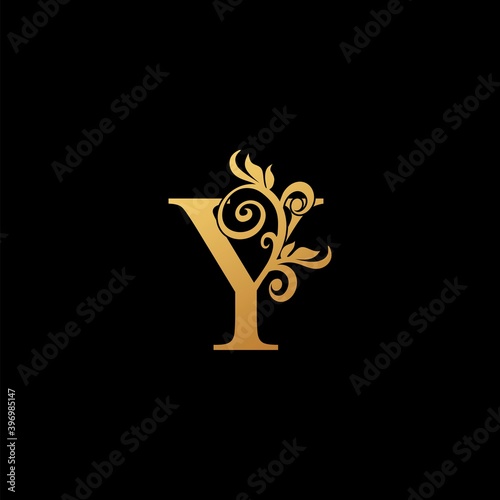 Golden Luxury Letter Y logo icon, vintage design concept floral leave for luxuries business, hotel, wedding service and more brand identity.