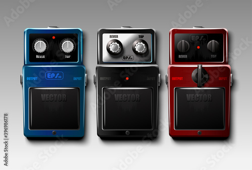 Realistic guitar effects pedals. Vector.