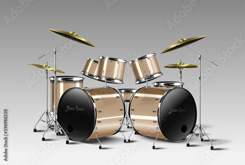 Realistic drum kit. Vector.