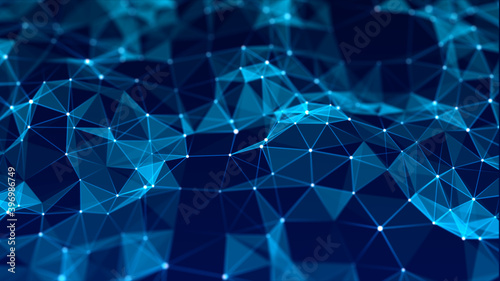 Digital dynamic wave. Abstract futuristic background with dots and lines. Big data visualization. 3D rendering.