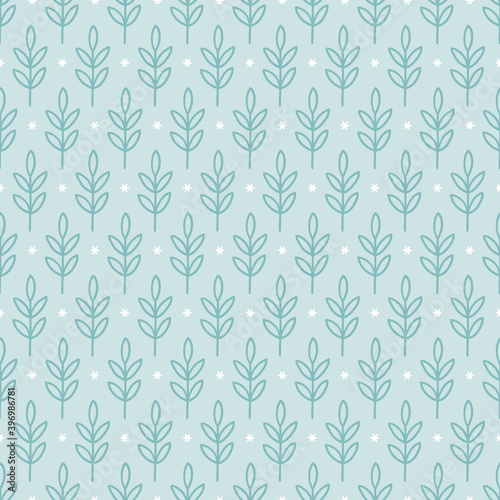 Christmas seamless pattern with leaves and snowflakes. Scandinavian style
