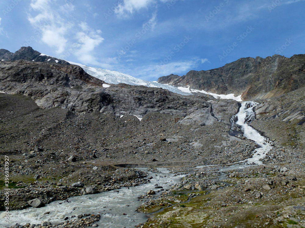 Sulzenau glacier at Stubai high-altitude hiking trail, lap 5 in Tyrol, Austria