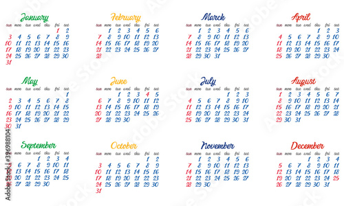 2021 year calendar 