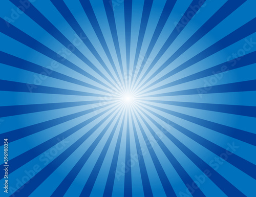 Blue Sunburst Banner With Beam With Gradient Mesh, Vector Illustration