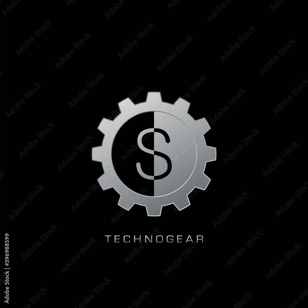 S Letter Logo Techno Gear. Silver vector design concept gear shape with letter logo for technology, business S Letter Logo Techno Gear. Silver vector design concept gear shape with letter logo for technology, business