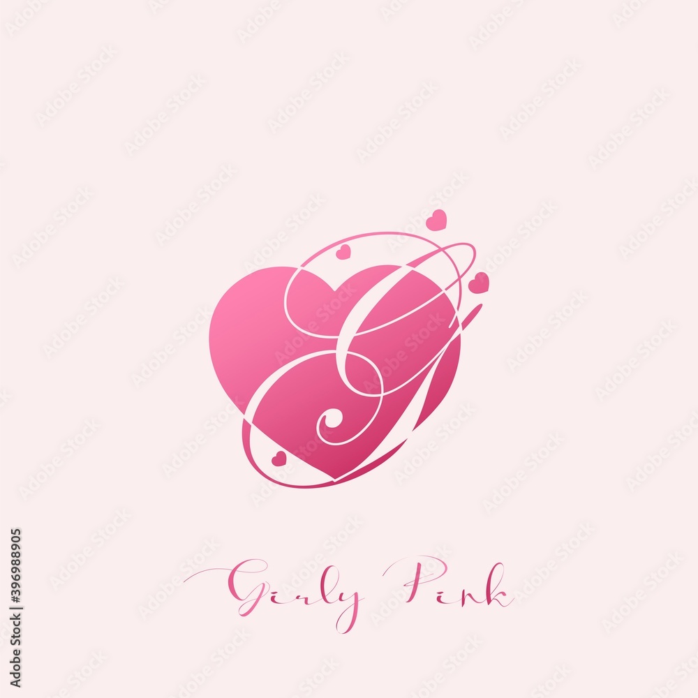 Initial Letter G Logo Icon Girly Pink Love. Vector design concept pink heart love with letter logo. Initial Letter G Logo Icon Girly Pink Love. Vector design concept pink heart love with letter logo.