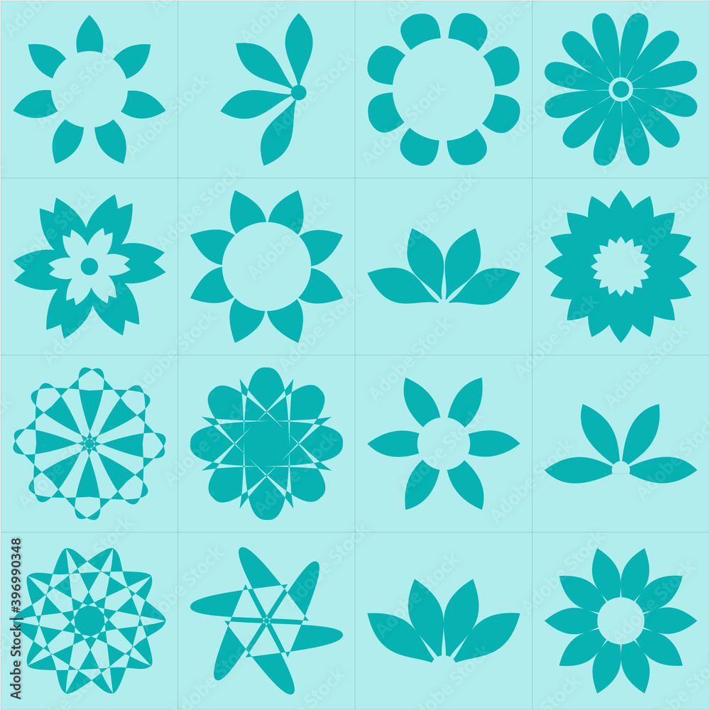 a collection of natural icons namely flowers with simple and beautiful shapes. in blue a collection of natural icons namely flowers with simple and beautiful shapes. in blue