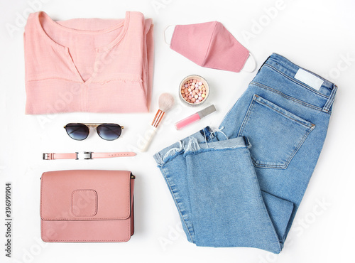 Φωτογραφία Fashion woman set top view