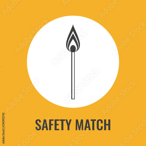 Vector illustration, match in different states, new, lit and burnt out, together with a box of matches. Design template, for icons, banners.