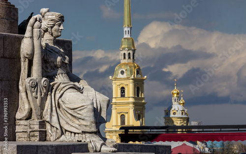 Rostral column sculpture in front of Peter and Paul cathedral in Saint-Petersburg  Russia