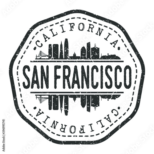 San Francisco, CA, USA Stamp Skyline Postmark. Silhouette Postal Passport. City Round Vector Icon. Vintage Postage Design.