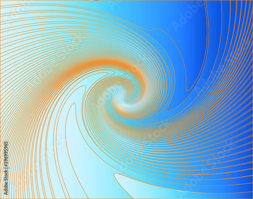  Spiral element vector illustration. Texture with wavy, billowy lines. Optical art background. Wave blue and orange. Digital image with a psychedelic stripes. Vector illustration